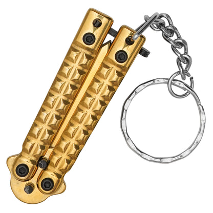 3.75" Gold Mini Butterfly Knife Keychain | Folding Pocket Knife