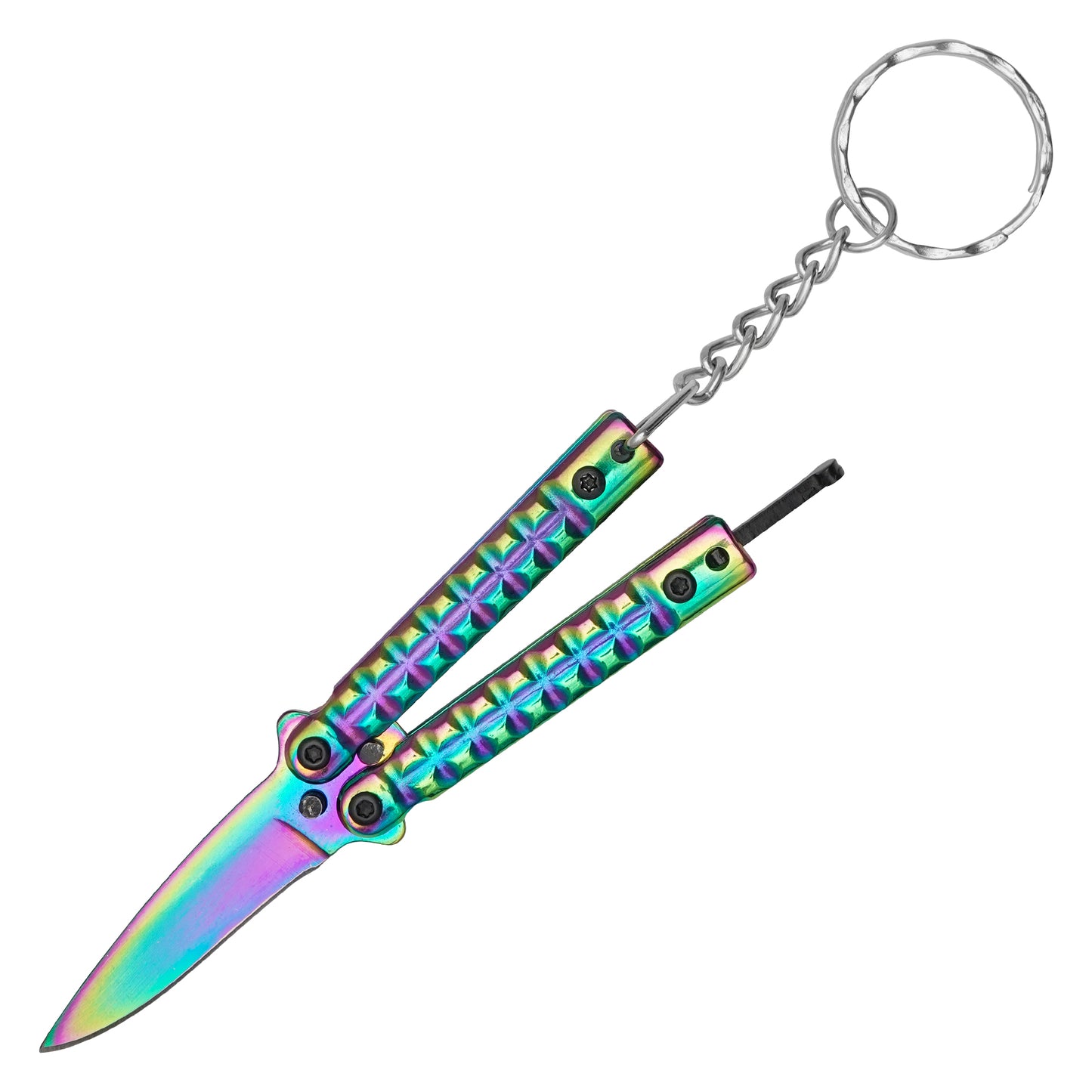 3.75" Rainbow Mini Butterfly Knife Keychain | Folding Pocket Knife