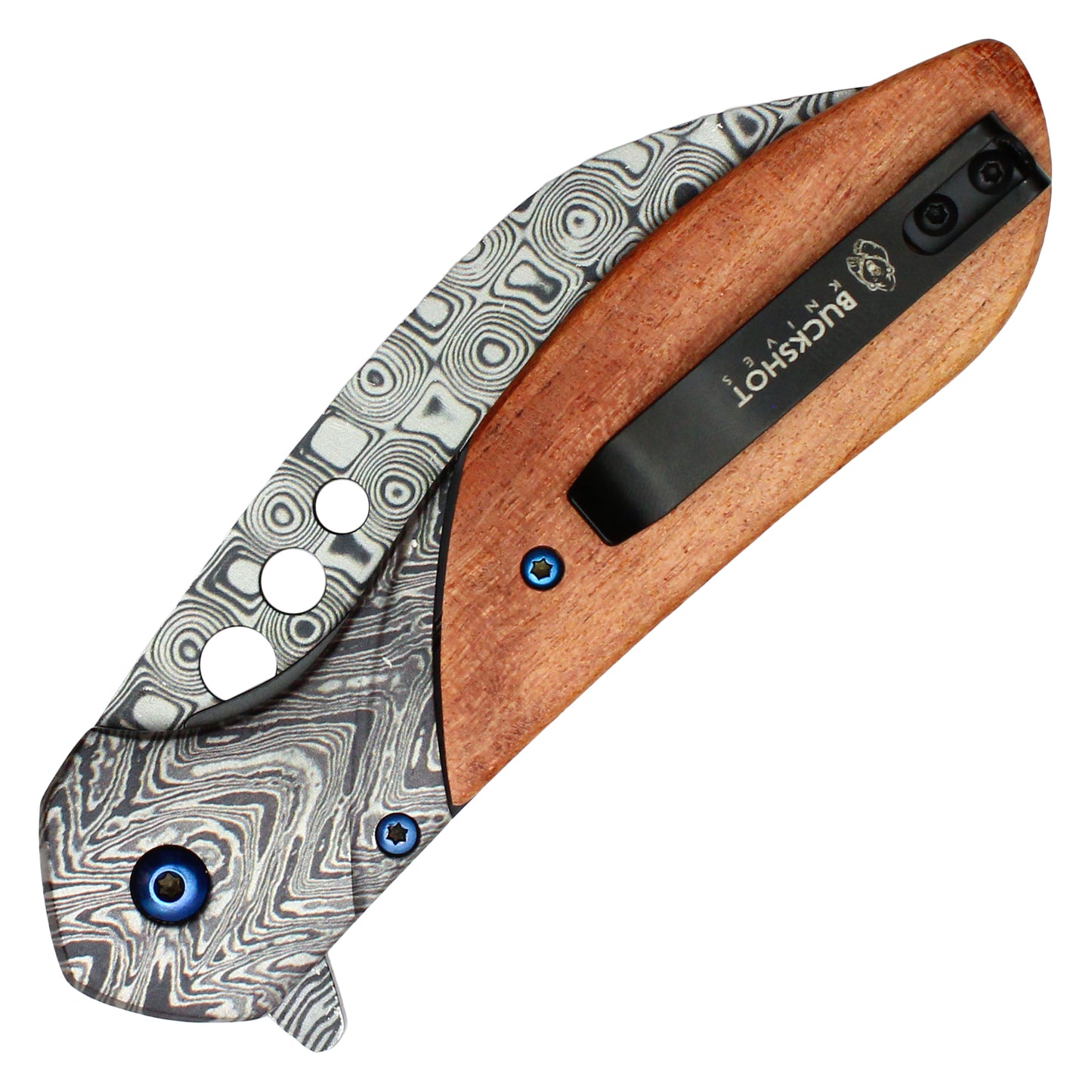 Buckshot - 8.25" Etched Damascus | Spring Assisted Pocket Knife