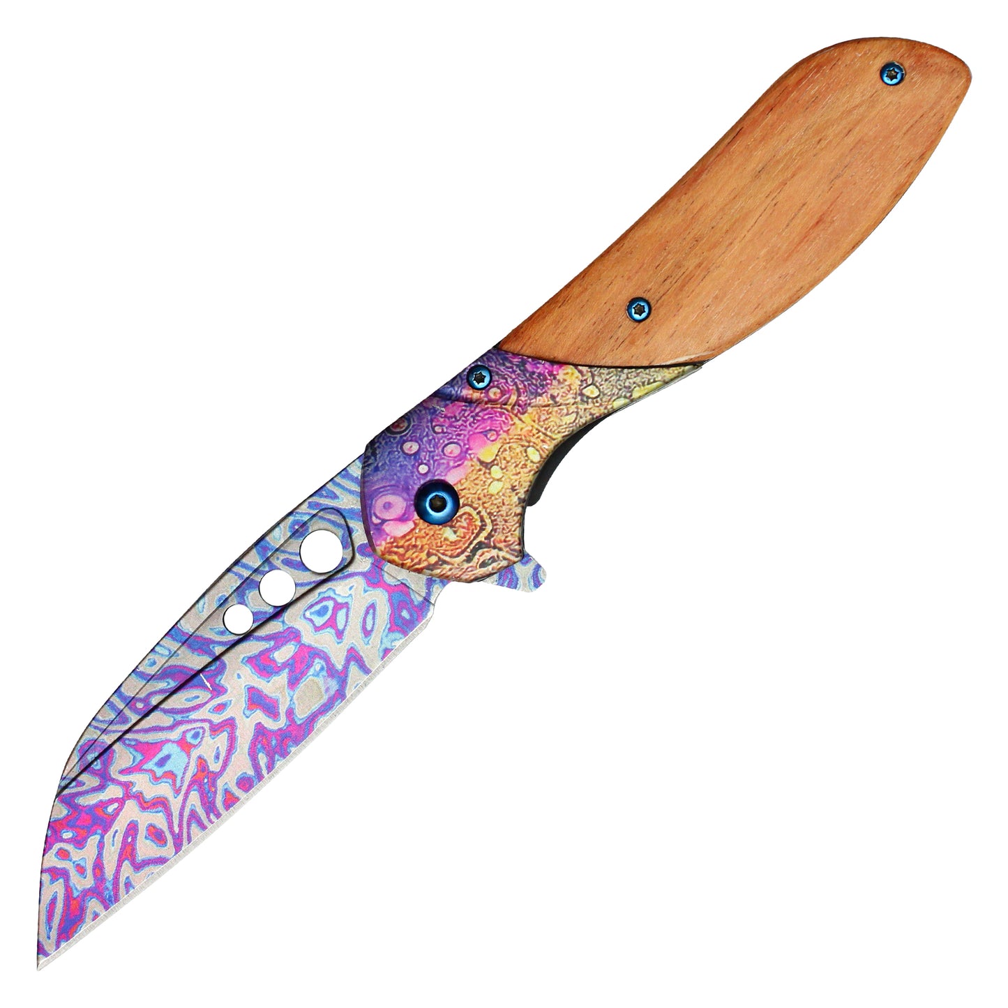 Buckshot - 8.25" Wood Damascus Pocket Knife