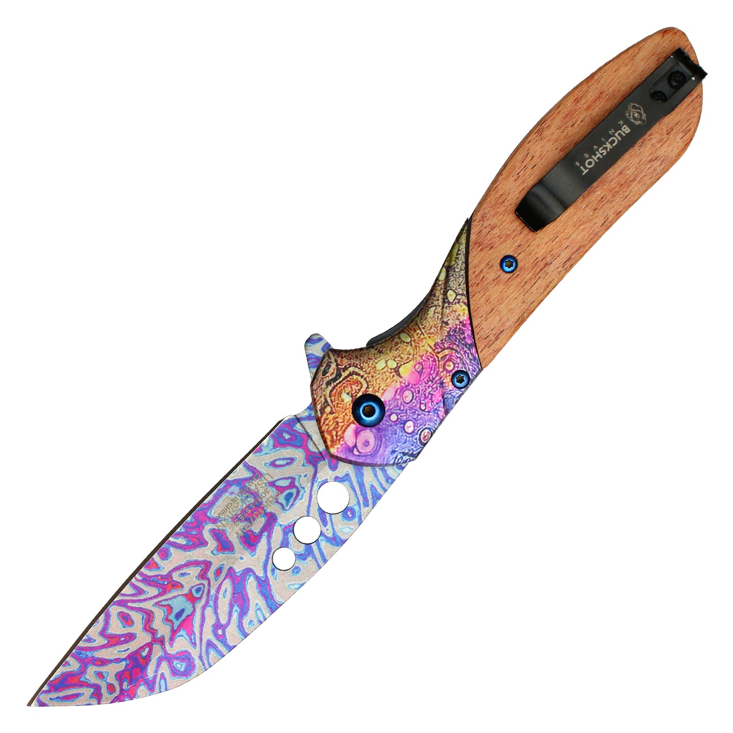 Buckshot - 8.25" Wood Damascus Pocket Knife