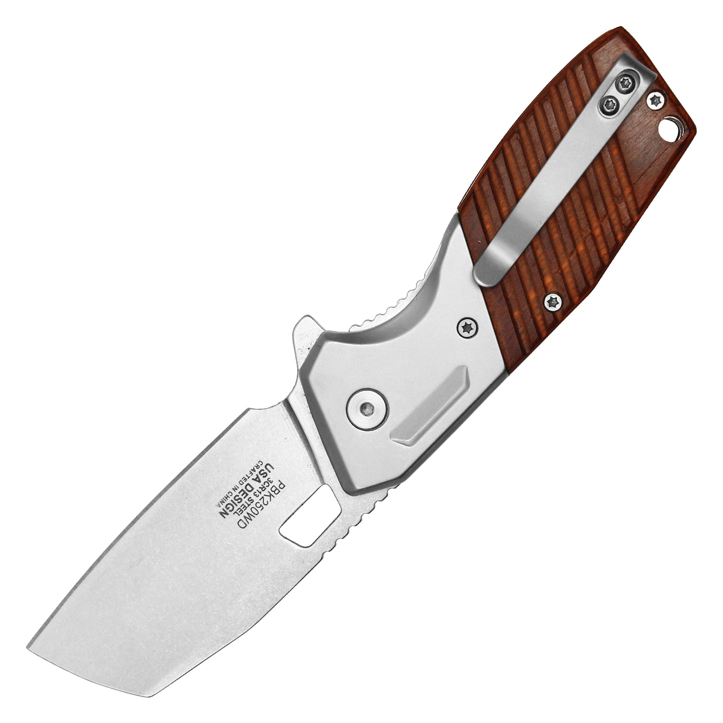 Buckshot Knives - 6.5" Wood 2-Tone Cleaver | Spring Assisted Pocket Knife