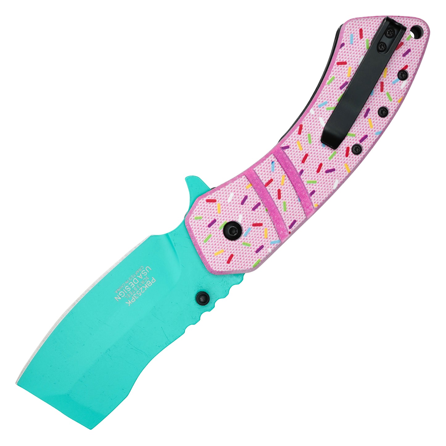 Buckshot Knives - 8" Pink Sprinkles | Spring Assisted Pocket Cleaver