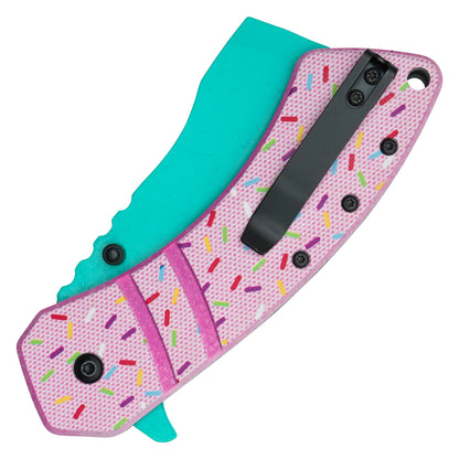 Buckshot Knives - 8" Pink Sprinkles | Spring Assisted Pocket Cleaver