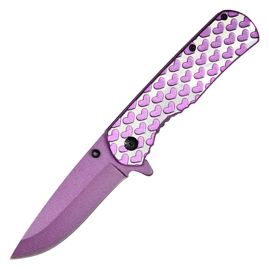 7.75" Purple Hearts Pocket Knife