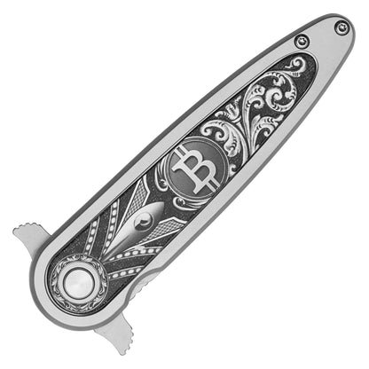 7.75” Silver Bitcoin Pocket Knife | Spring Assisted Pocket Knife