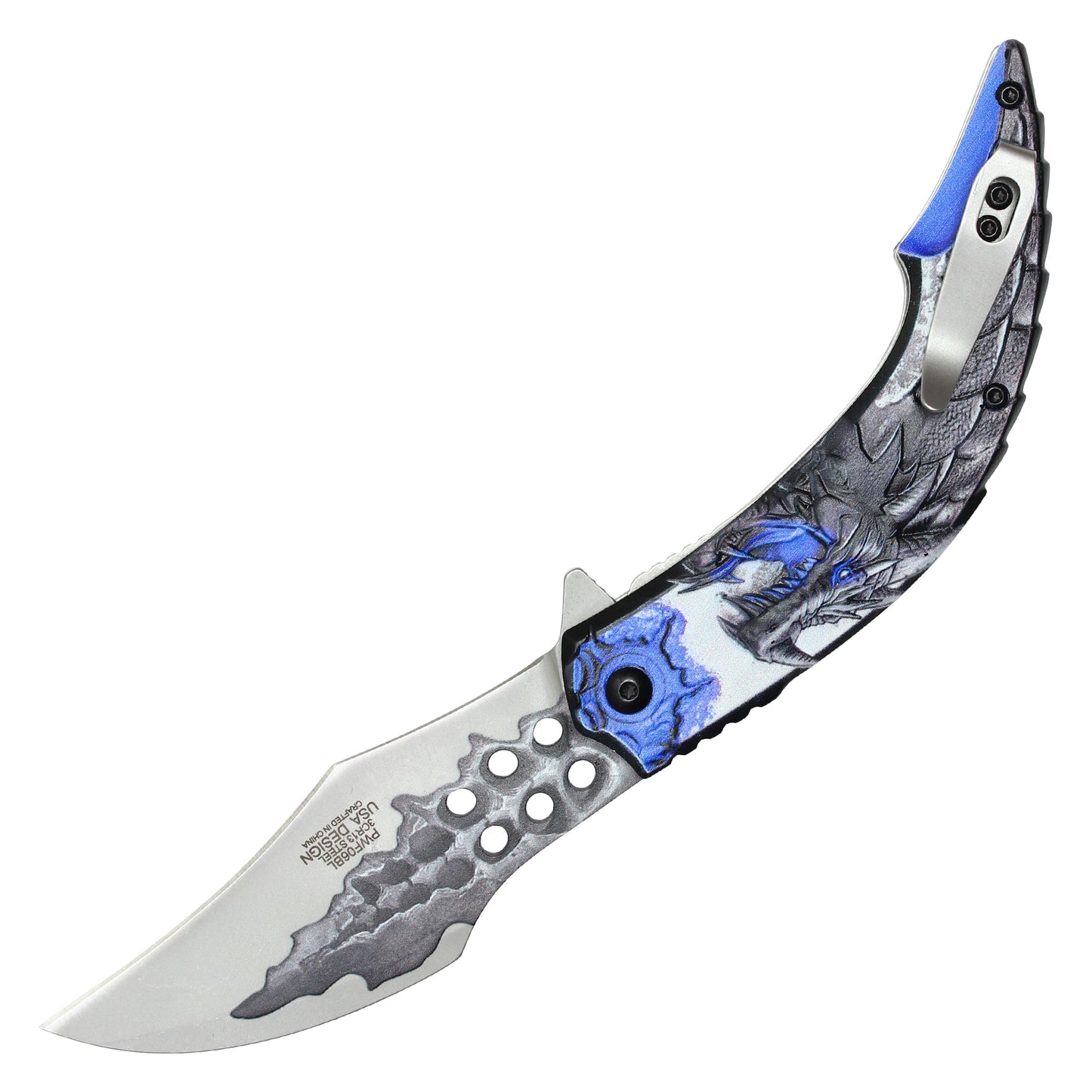 Wartech - 8" Blue 3D Dragon | Spring Assisted Pocket Knife