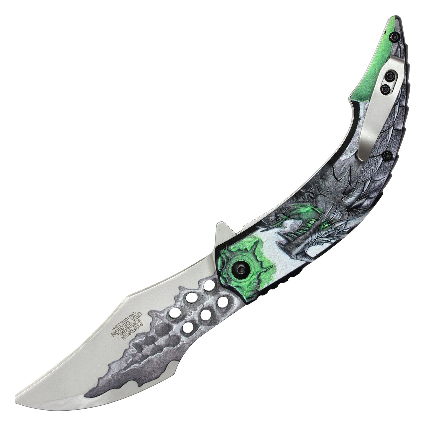 Wartech - 8" Green 3D Dragon | Spring Assisted Pocket Knife