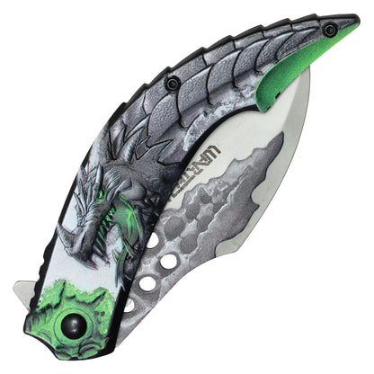 Wartech - 8" Green 3D Dragon Pocket Knife