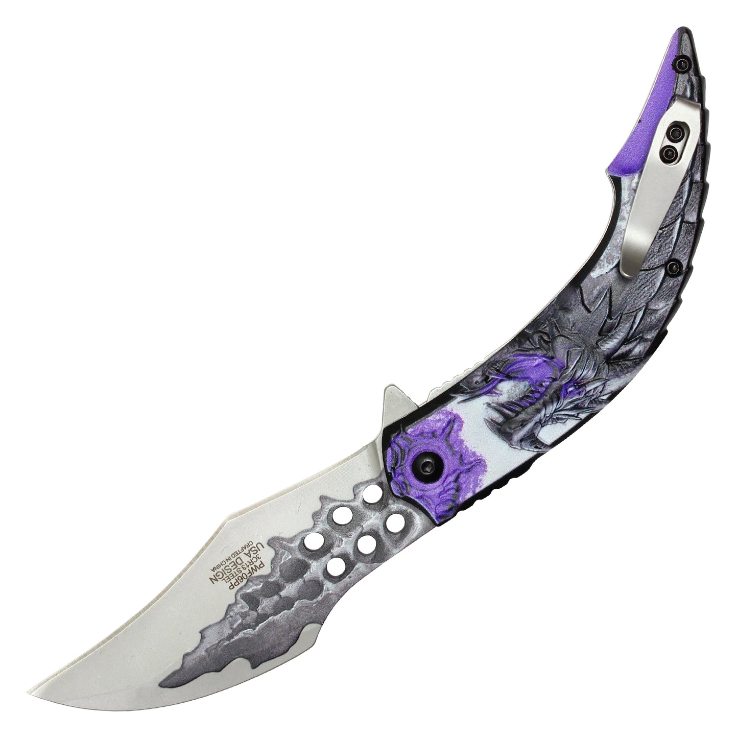 Wartech - 8" Purple 3D Dragon | Spring Assisted Pocket Knife