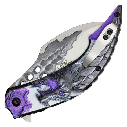 Wartech - 8" Purple 3D Dragon | Spring Assisted Pocket Knife