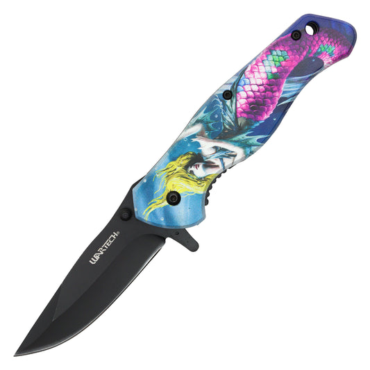 Wartech - 8" Purple Mermaid Print | Spring Assisted Pocket Knife