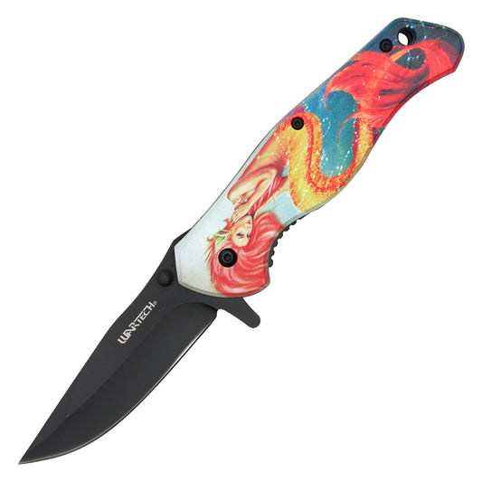 Wartech - 8" Red Mermaid Print | Spring Assisted Pocket Knife