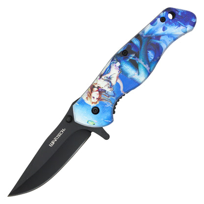 Wartech - 8" Blue Mermaid Print | Spring Assisted Pocket Knife