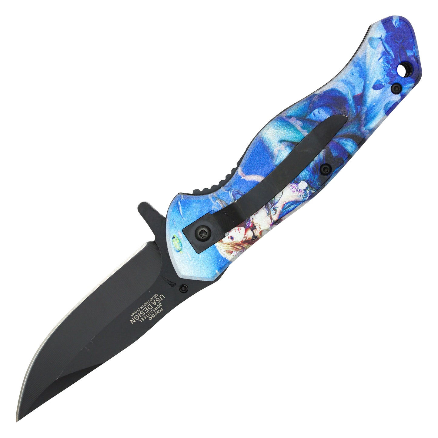 Wartech - 8" Blue Mermaid Print | Spring Assisted Pocket Knife