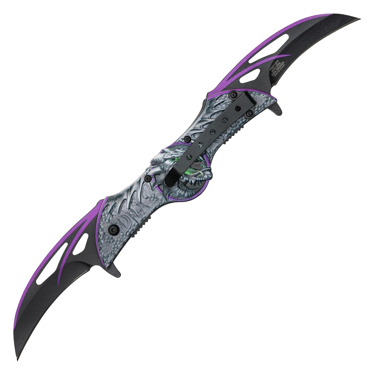 Wartech - 10.5” Purple Winged Dragon | Dual Blade Spring Assisted Pocket Knife