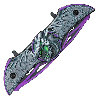 Wartech - 10.5” Purple Winged Dragon | Dual Blade Spring Assisted Pocket Knife