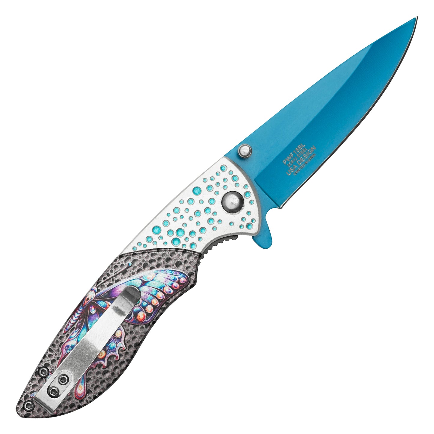 Wartech – 8" Dotted Blue Butterfly | Spring Assisted Pocket Knife