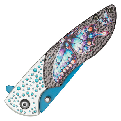 Wartech – 8" Dotted Blue Butterfly | Spring Assisted Pocket Knife