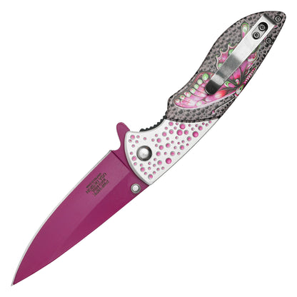 Wartech – 8" Dotted Pink Butterfly | Spring Assisted Pocket Knife