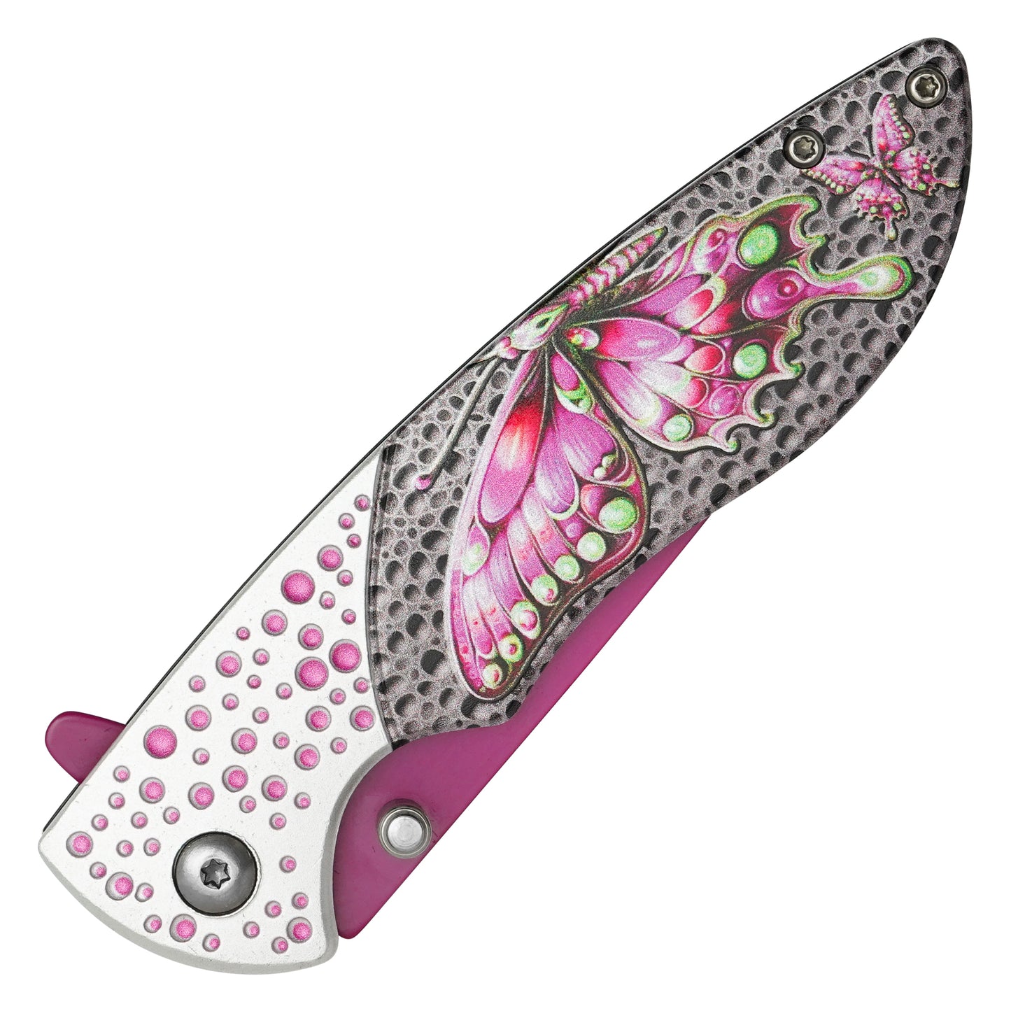 Wartech – 8" Dotted Pink Butterfly | Spring Assisted Pocket Knife