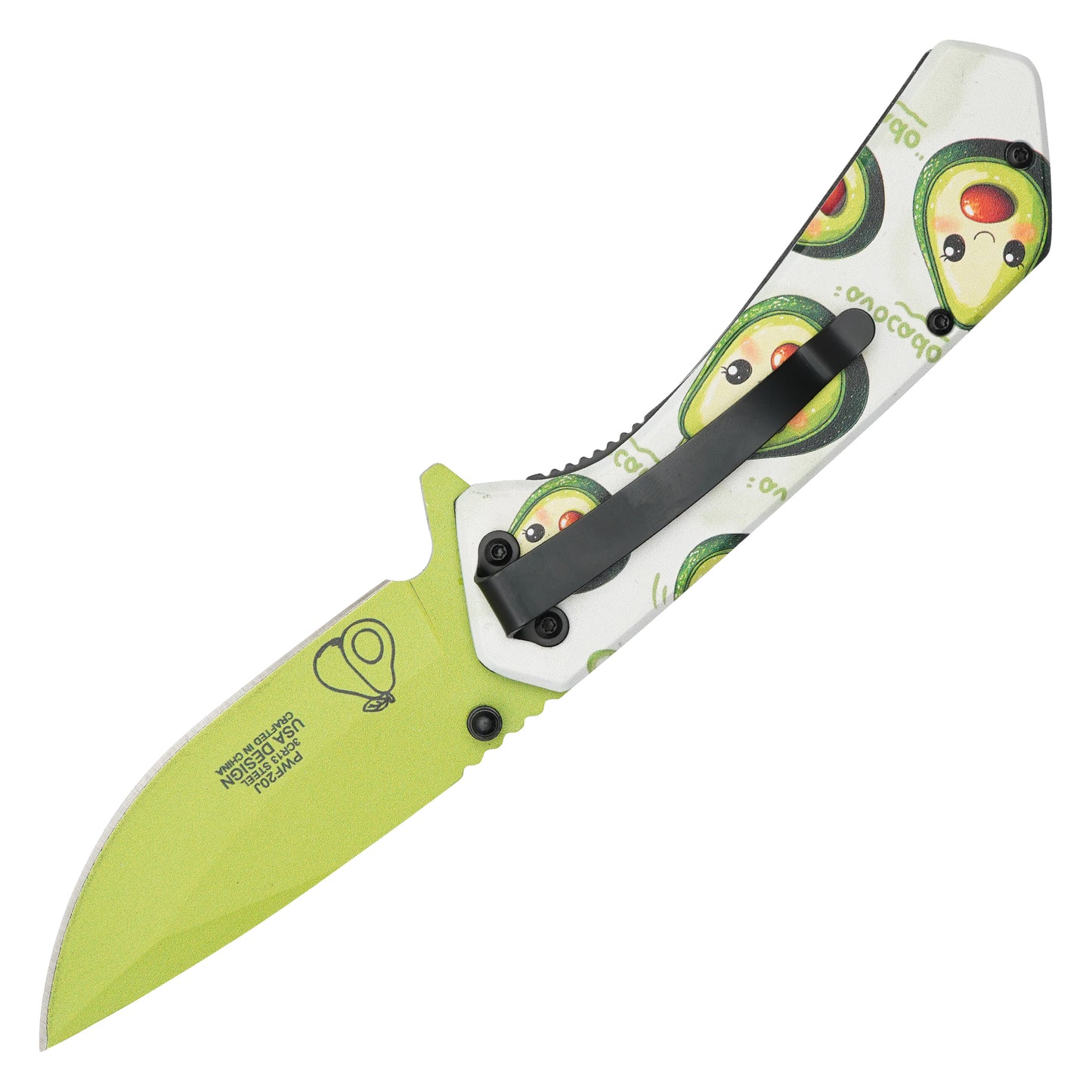 Wartech - 7.75" Happy Avocado Print | Spring Assisted Pocket Knife