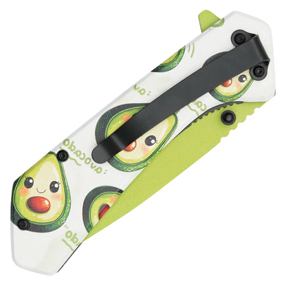 Wartech - 7.75" Happy Avocado Print | Spring Assisted Pocket Knife
