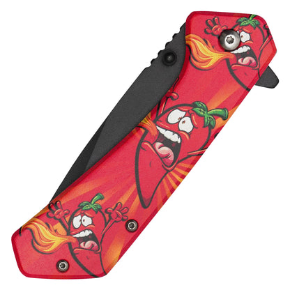 Wartech - 7.75" Blazing Pepper Print | Spring Assisted Pocket Knife