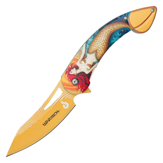 Wartech - 8" Golden Mermaid | Spring Assisted Pocket Knife