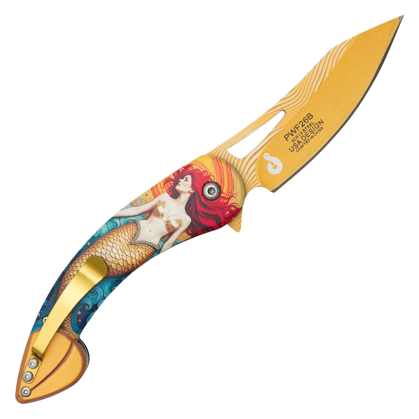 Wartech - 8" Golden Mermaid | Spring Assisted Pocket Knife