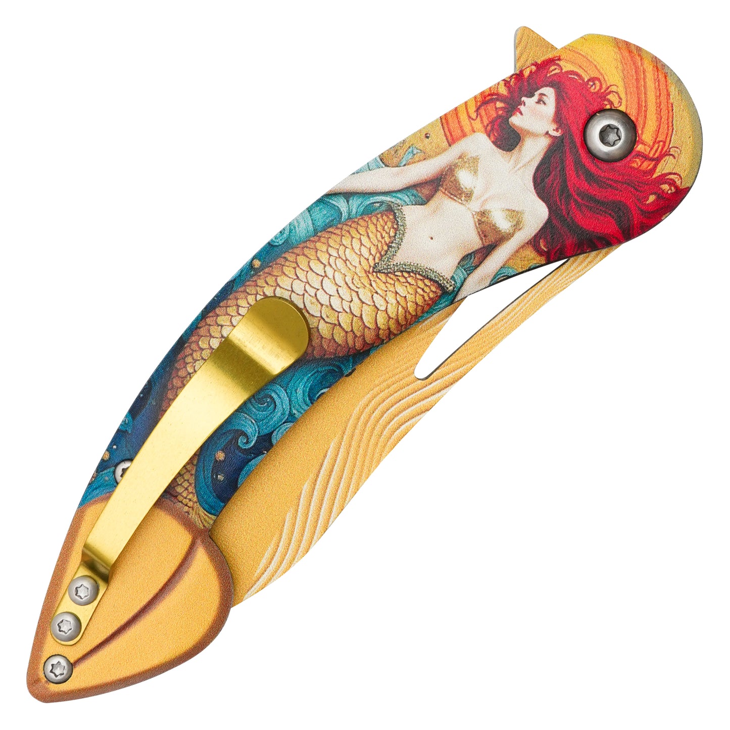 Wartech - 8" Golden Mermaid | Spring Assisted Pocket Knife