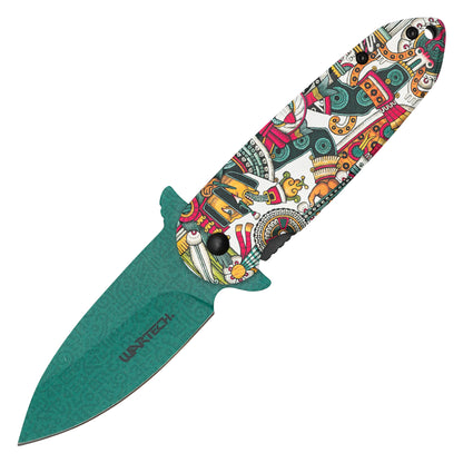 Wartech - 7.25" Aztec God  Spring Assisted Pocket Knife
