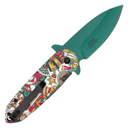 Wartech - 7.25" Aztec God  Spring Assisted Pocket Knife