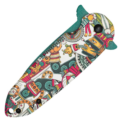 Wartech - 7.25" Aztec God  Spring Assisted Pocket Knife