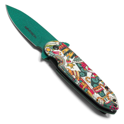 Wartech - 7.25" Aztec God  Spring Assisted Pocket Knife