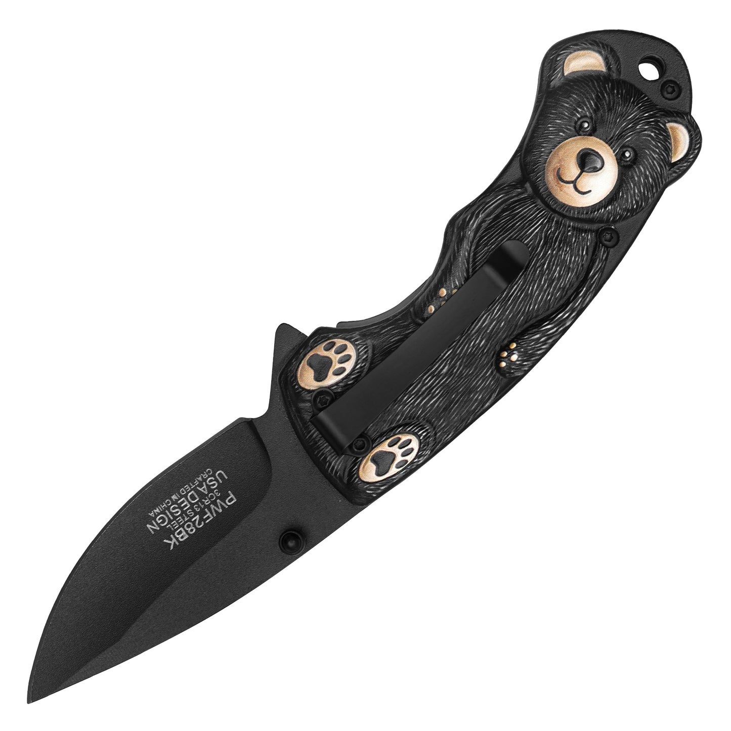 Wartech - 6.75" Black Bear 3D | Spring Assisted Pocket Knife