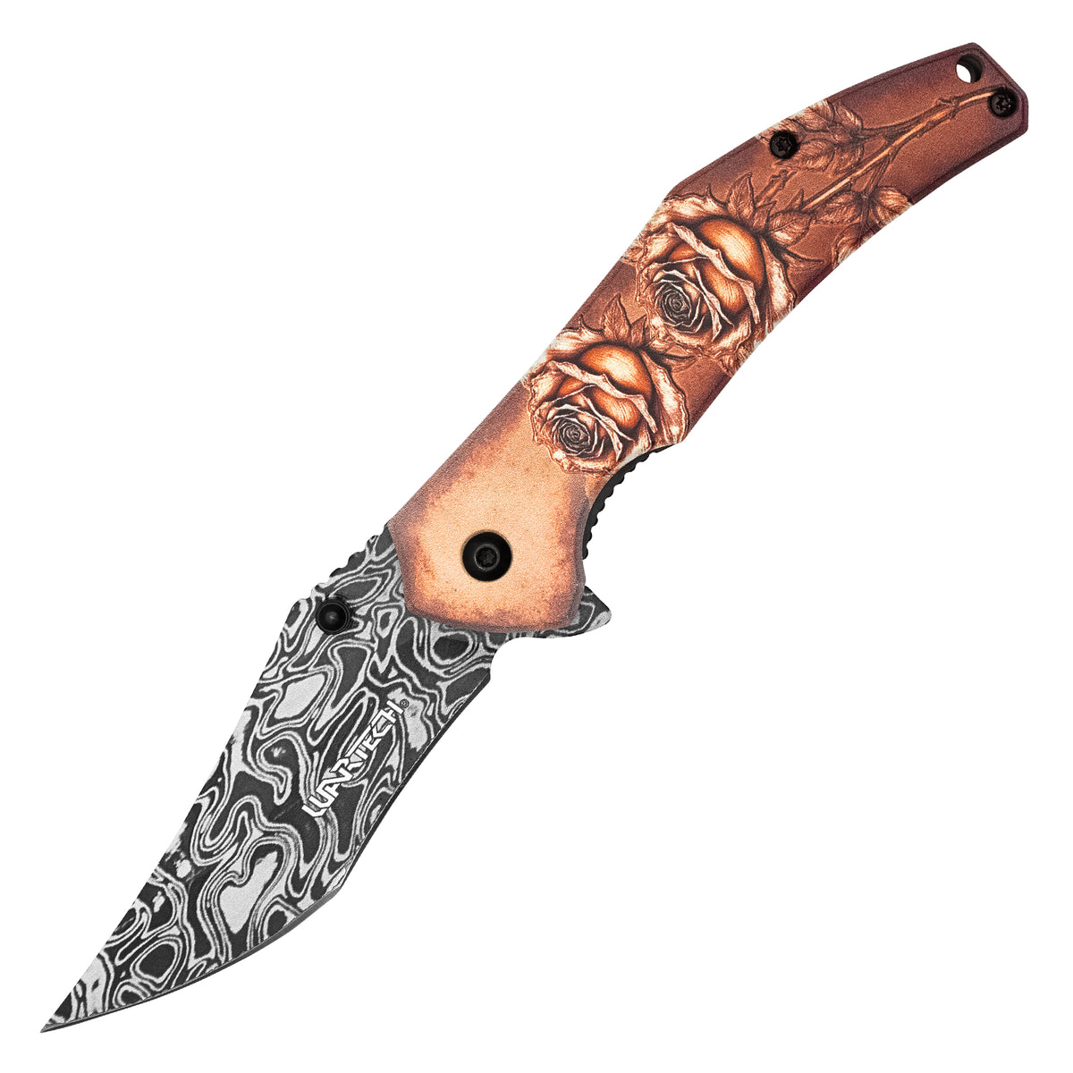Wartech - 7.75" Damascus Rose | Spring Assisted Pocket Knife
