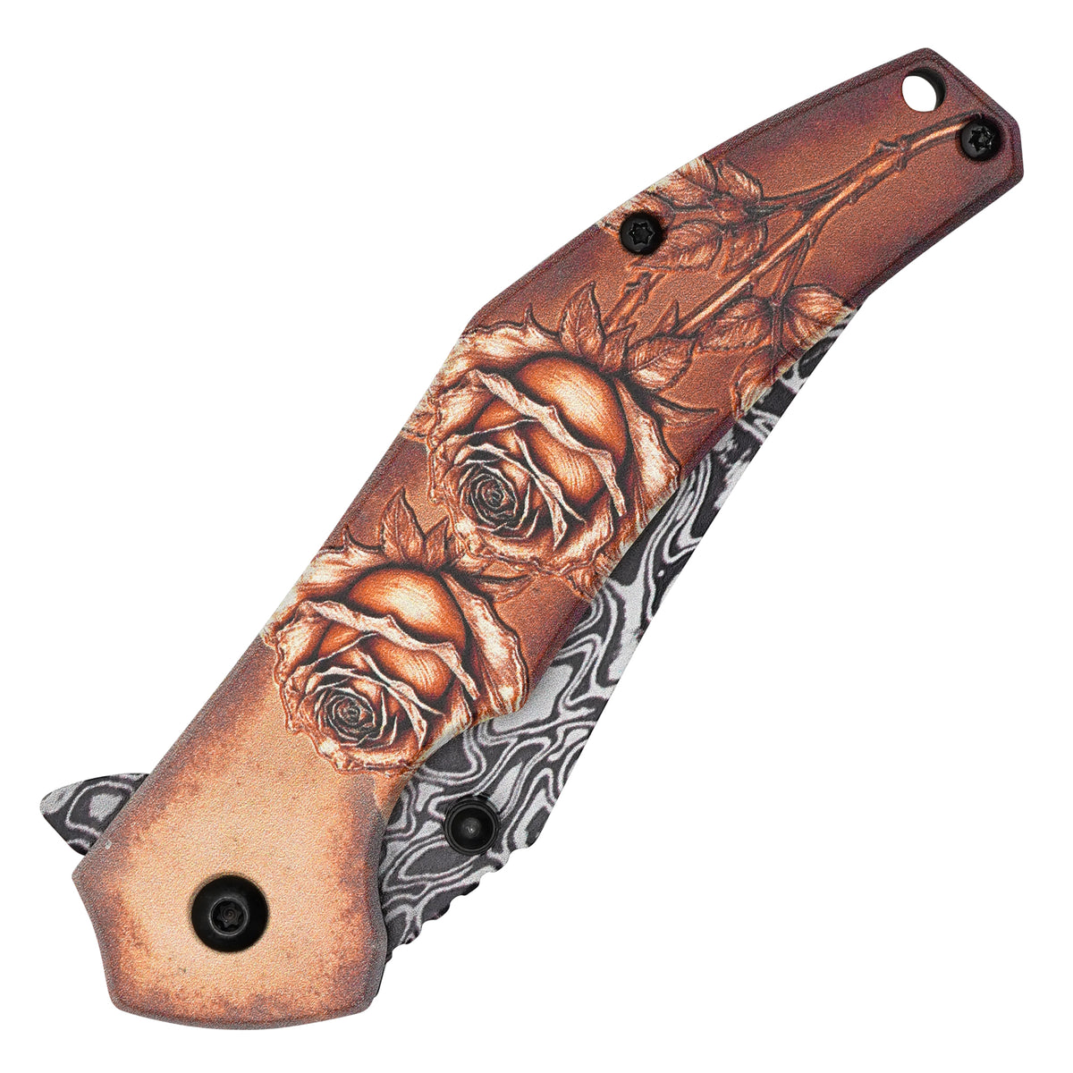 Wartech - 7.75" Damascus Rose | Spring Assisted Pocket Knife
