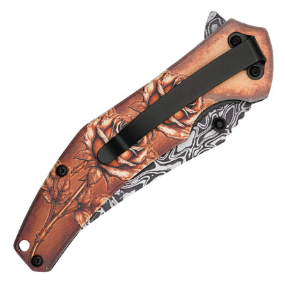 Wartech - 7.75" Damascus Rose | Spring Assisted Pocket Knife