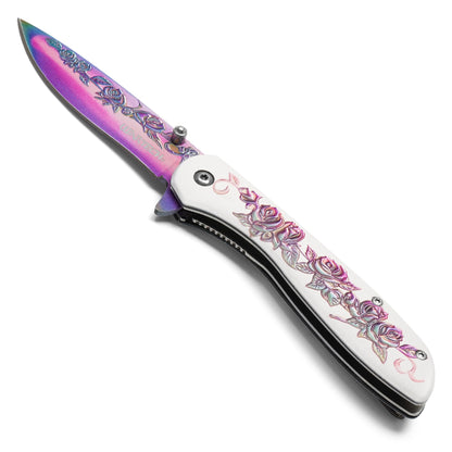 Wartech - 8" Rainbow Rose | Spring Assisted Pocket Knife