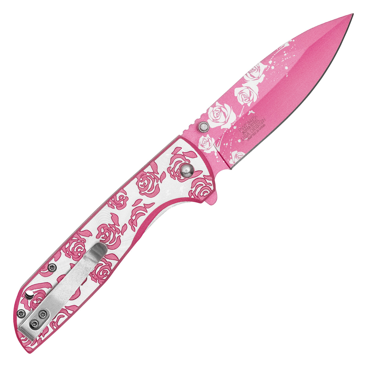 Wartech - 8.25" Pink Rose | Spring Assisted Pocket Knife