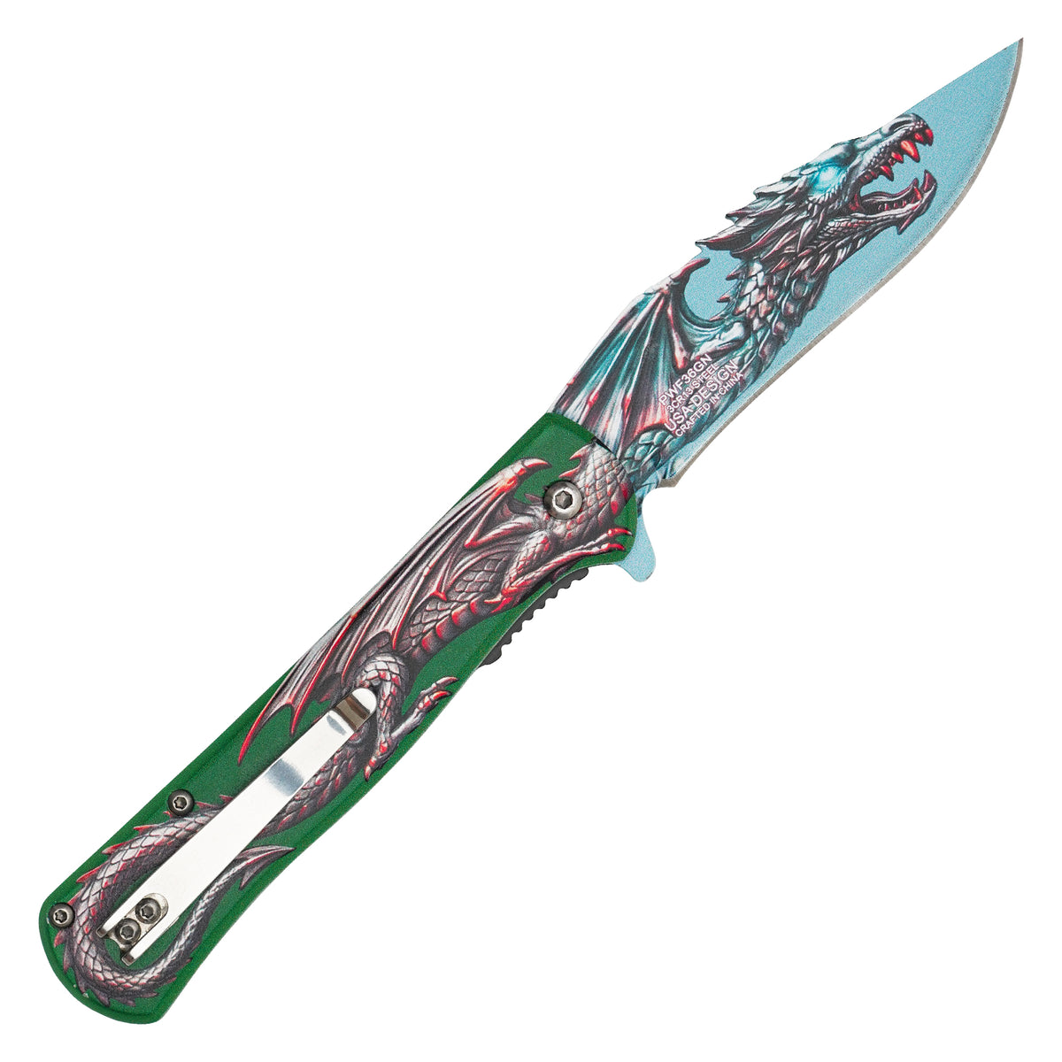 Wartech - 8" Emerald Dragon | Spring Assisted Pocket Knife