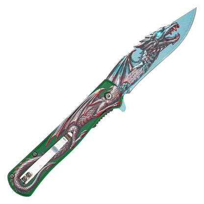 Wartech - 8" Emerald Dragon | Spring Assisted Pocket Knife