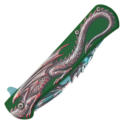 Wartech - 8" Emerald Dragon | Spring Assisted Pocket Knife