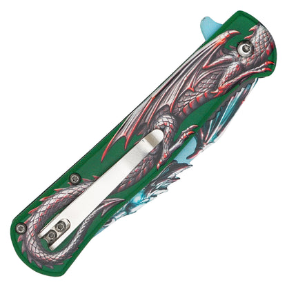 Wartech - 8" Emerald Dragon | Spring Assisted Pocket Knife