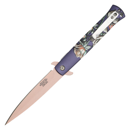 Wartech - 9" Midnight Rose Stiletto | Spring Assisted Pocket Knife