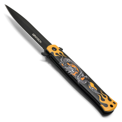 Wartech - 9" Gold Dragonfire | Spring Assisted Pocket Knife