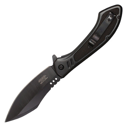 Wartech - 8.5" Black Textured | Spring Assisted Pocket Knife