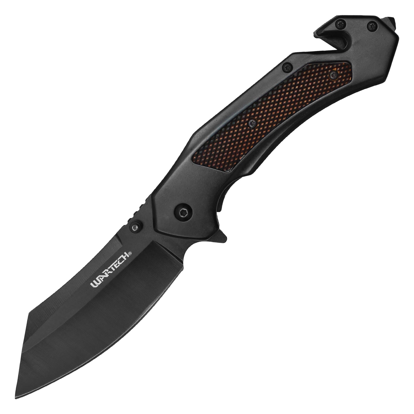 Wartech - 8.5" Black Textured Cleaver | Spring Assisted Pocket Knife