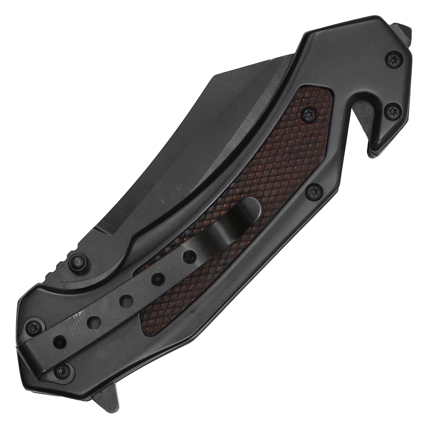 Wartech - 8.5" Black Textured Cleaver | Spring Assisted Pocket Knife